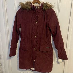 Abercrombie & Fitch Burgundy Puffer Coat with Faux Fur